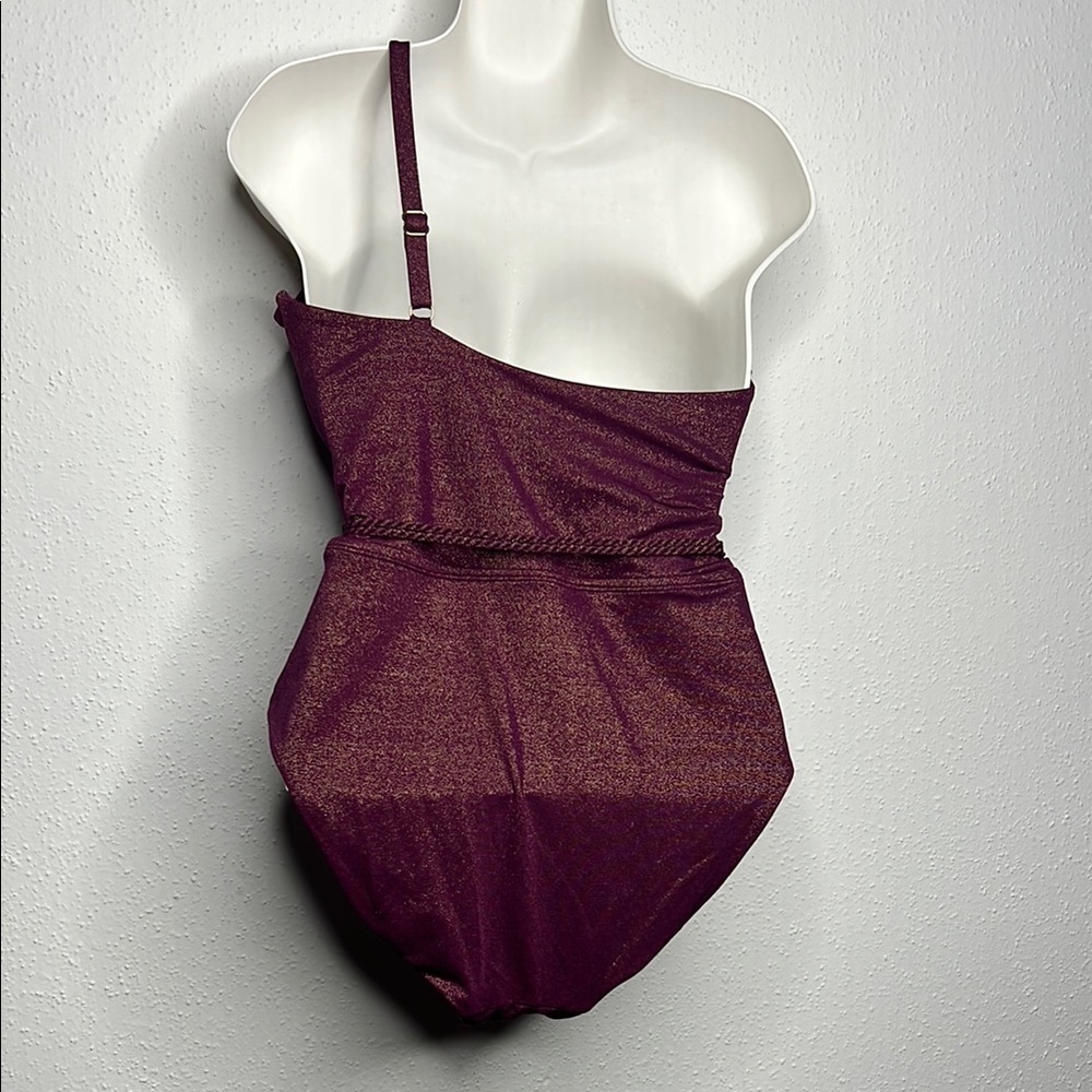 Time and Tru Purple One Piece Asymmetrical Swimsuit - Picture 3 of 4